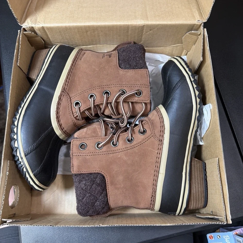 Sorel Slimpack II Waterproof Snow Boots Womens 8 Lace Up Leather Brn NL3058-282